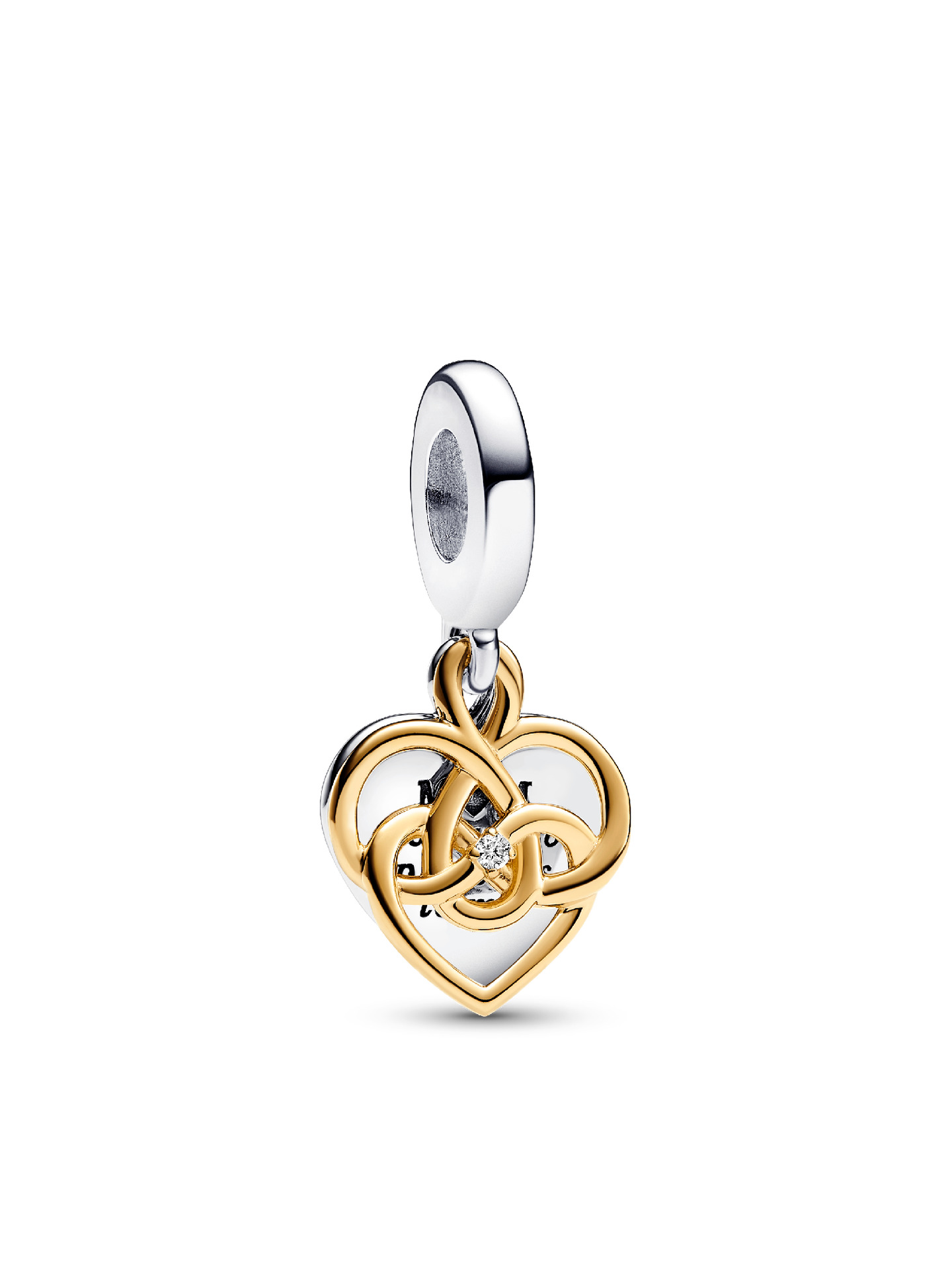 Женский шарм Pandora Lab-grown Diamond Engravable Mom Double Dangle Charm, цвет: Двухцветный — фото 1