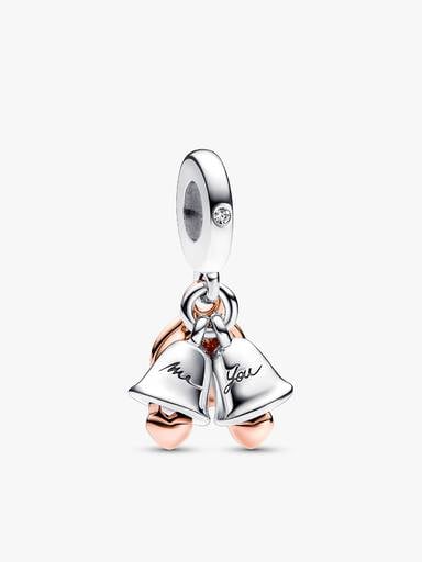 Just Married Two-Tone Wedding Bells Charm & Bracelet Set