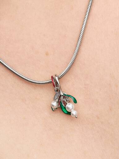 Mistletoe Dangle Charm, Platinum Plated