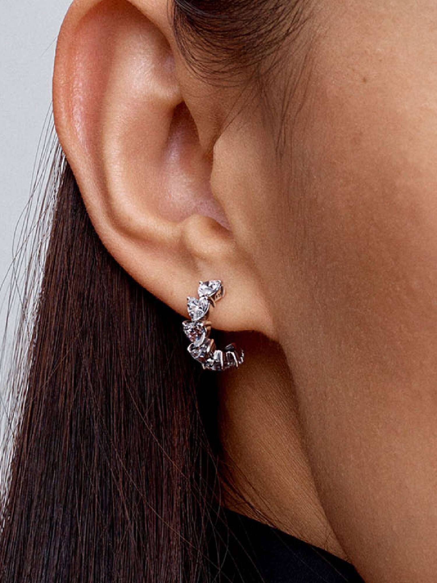 Sparkling Hearts Open Hoop Earrings