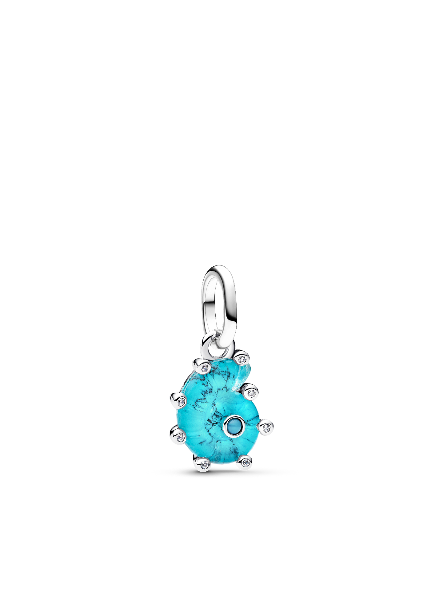 Женский шарм Pandora Blue Murano Glass Sea Snail Dangle Charm, цвет: Серебро — фото 1