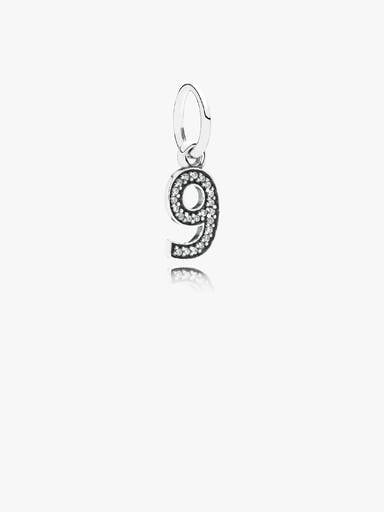 FINAL SALE - Number 9 Dangle Charm, Clear CZ