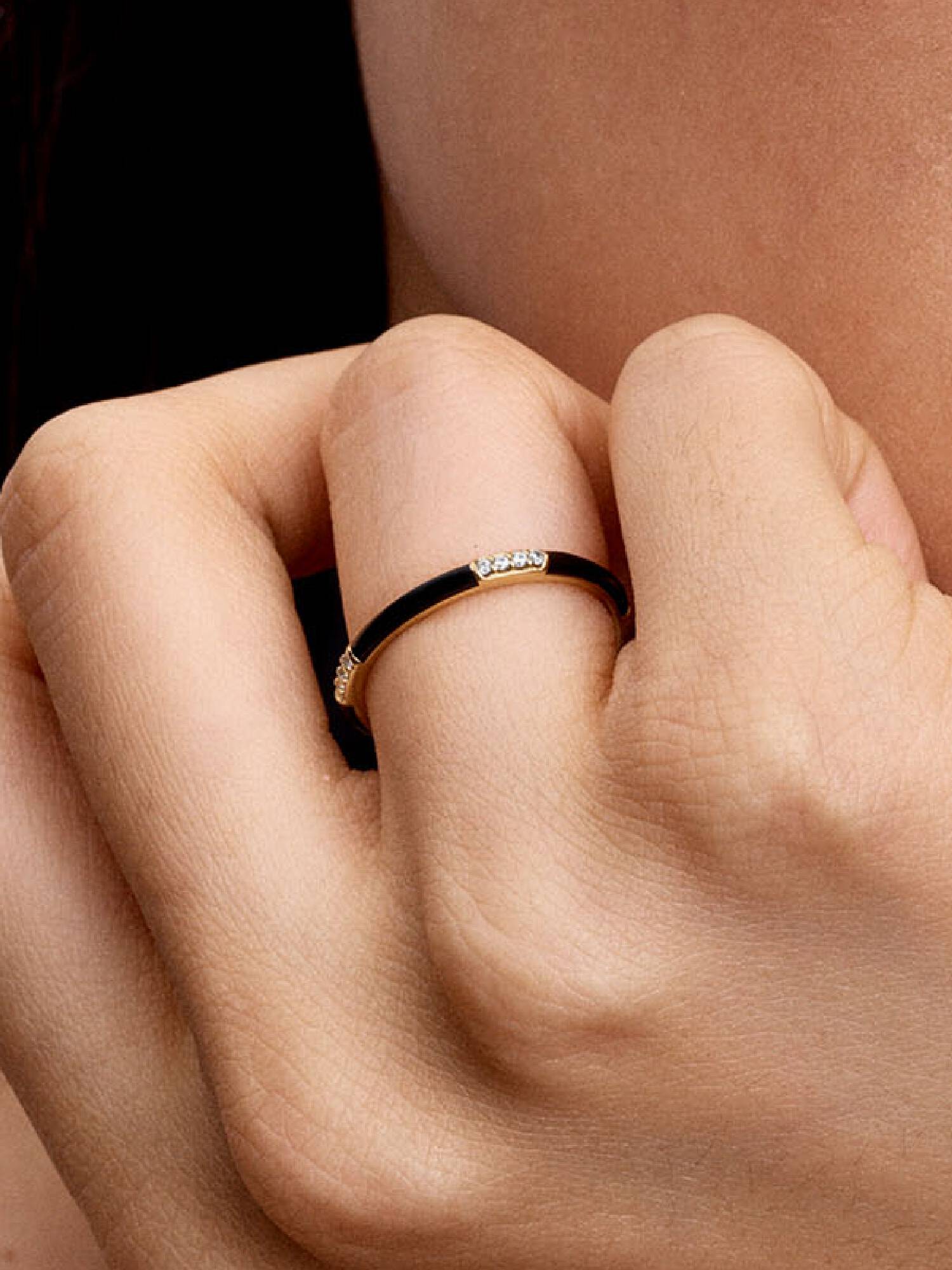 Black Enamel & Stones Ring