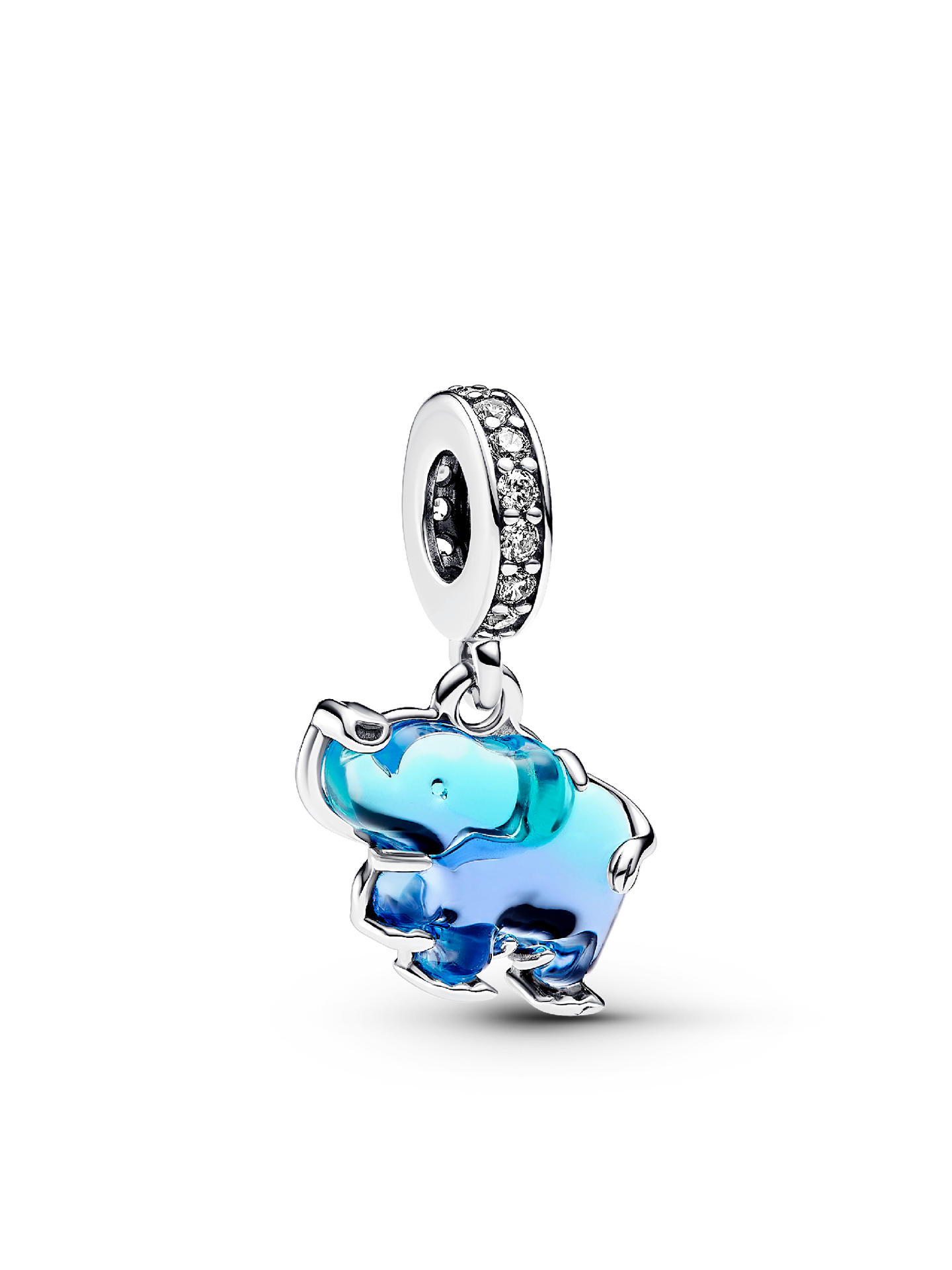 Женский шарм Pandora Blue Murano Glass Elephant Dangle Charm, цвет: Серебро — фото 1