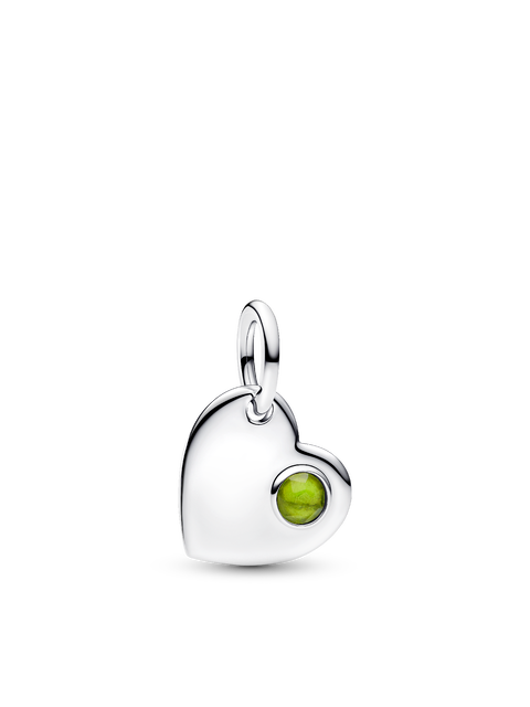 Женский шарм Pandora August Engravable Heart Spring Green Stone Dangle Charm, цвет: Серебро