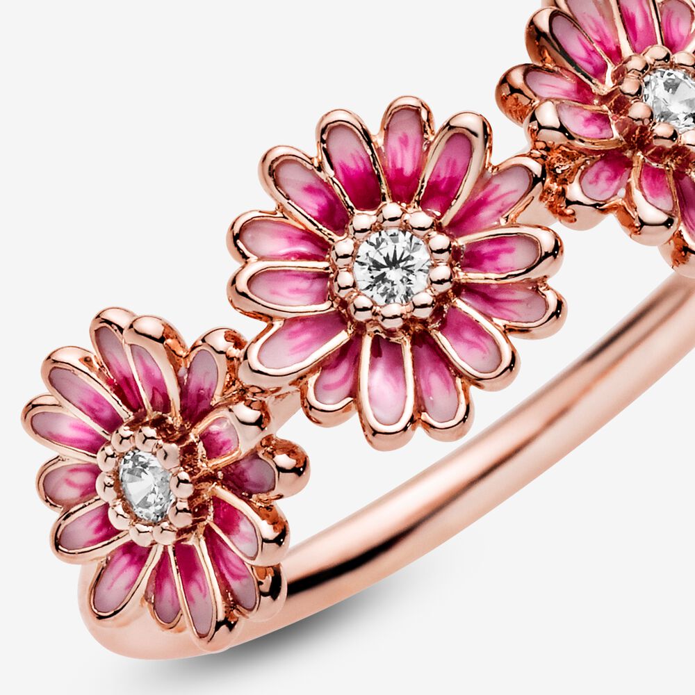 Pink Daisy Flower Trio Ring | Pandora US