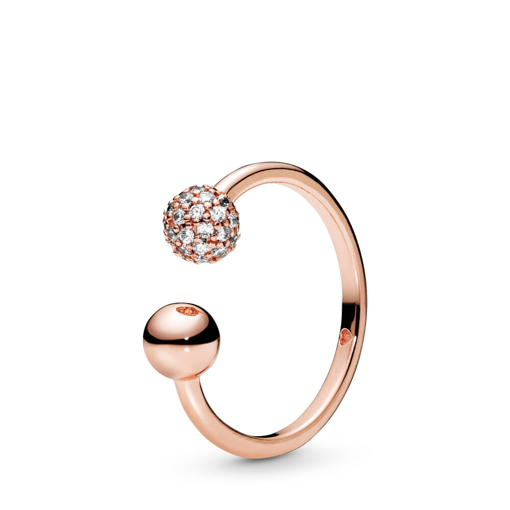 Polished & Pavé Bead Open Ring | Rose gold plated | Pandora US