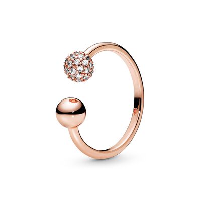 Polished & Pavé Bead Open Ring