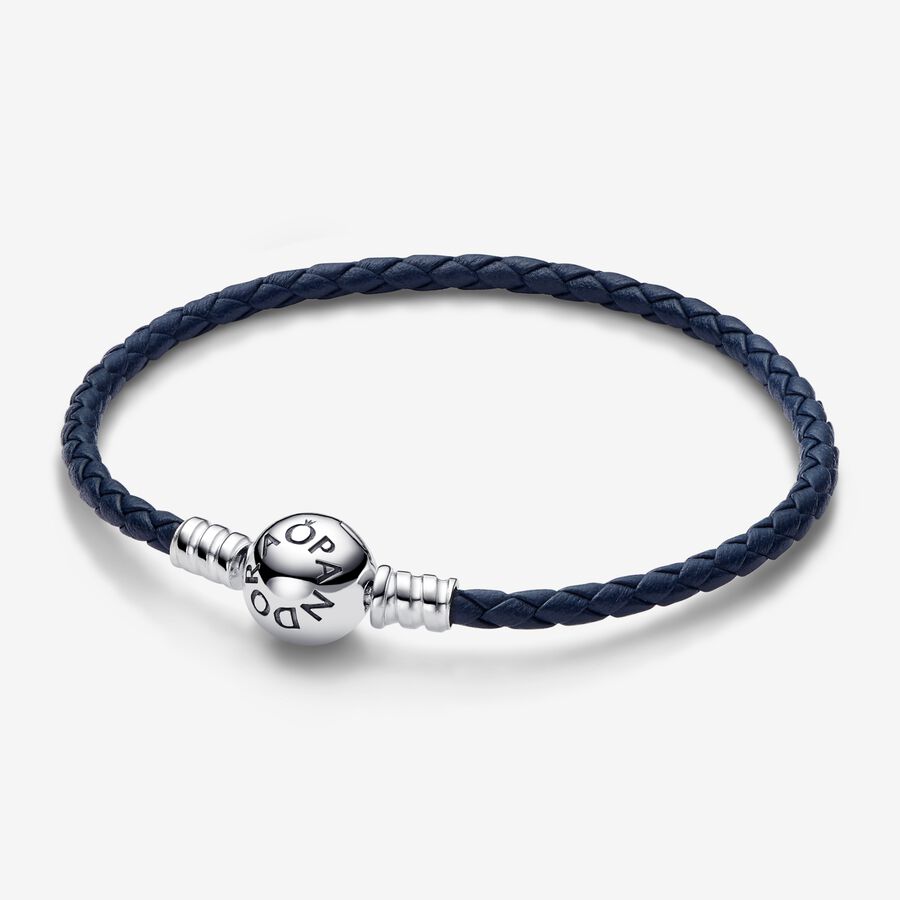 als resultaat blootstelling Inloggegevens Pandora Moments Round Clasp Blue Braided Leather Bracelet | Sterling silver  | Pandora US