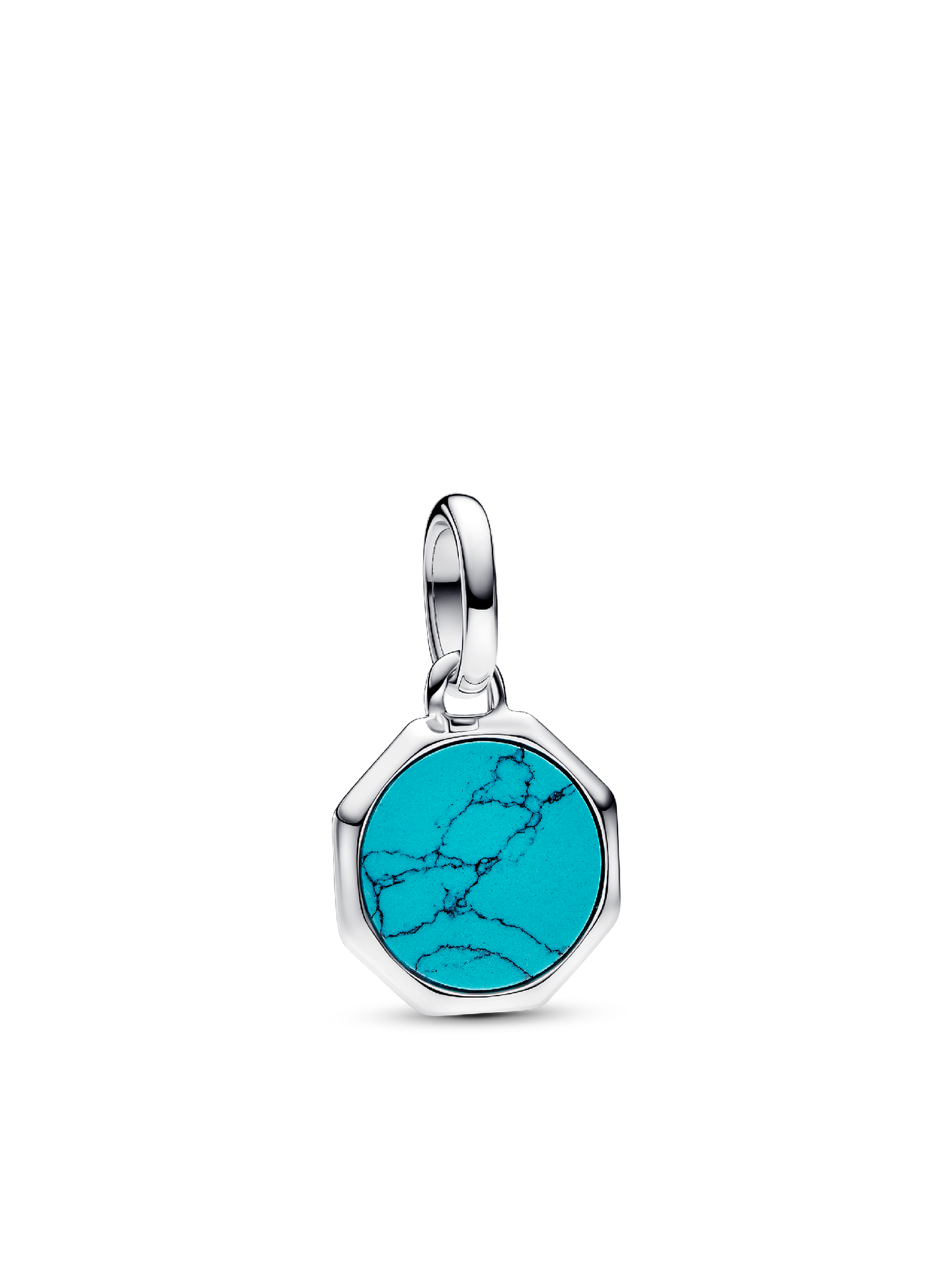 Женский шарм Pandora Turquoise-colored Engravable Mini Medallion Charm, цвет: Серебро — фото 1