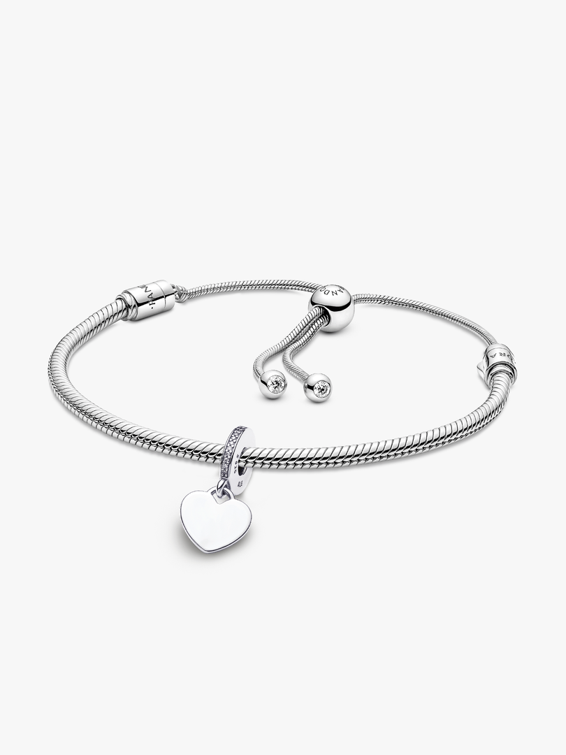 Engravable Heart Tag Dangle Charm Snake Chain Slider Bracelet Set