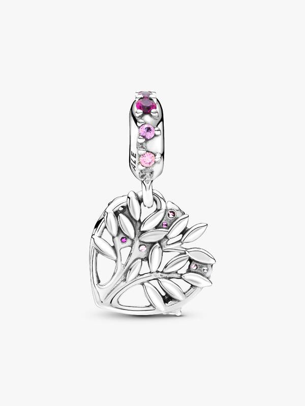 792201c01 Pink Heart Family Tree Dangle Charm | Pendant | Sterling silver ...
