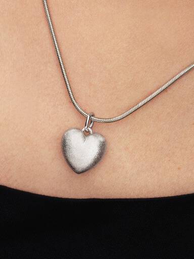 Matte Puffy Heart Dangle Charm, Platinum Plated