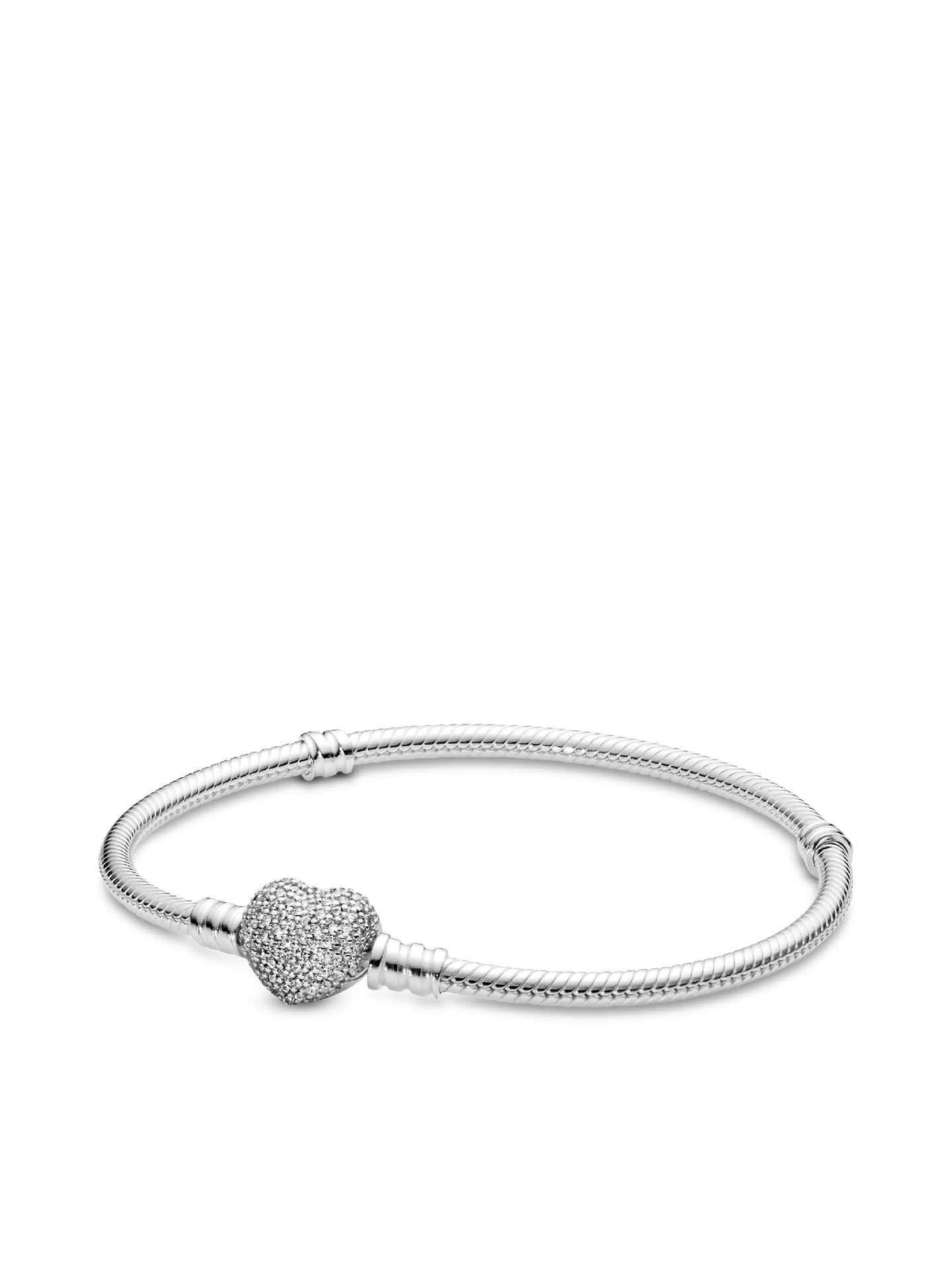 Женский браслет Pandora Moments Sparkling Heart & Snake Chain, цвет: Серебро — фото 1