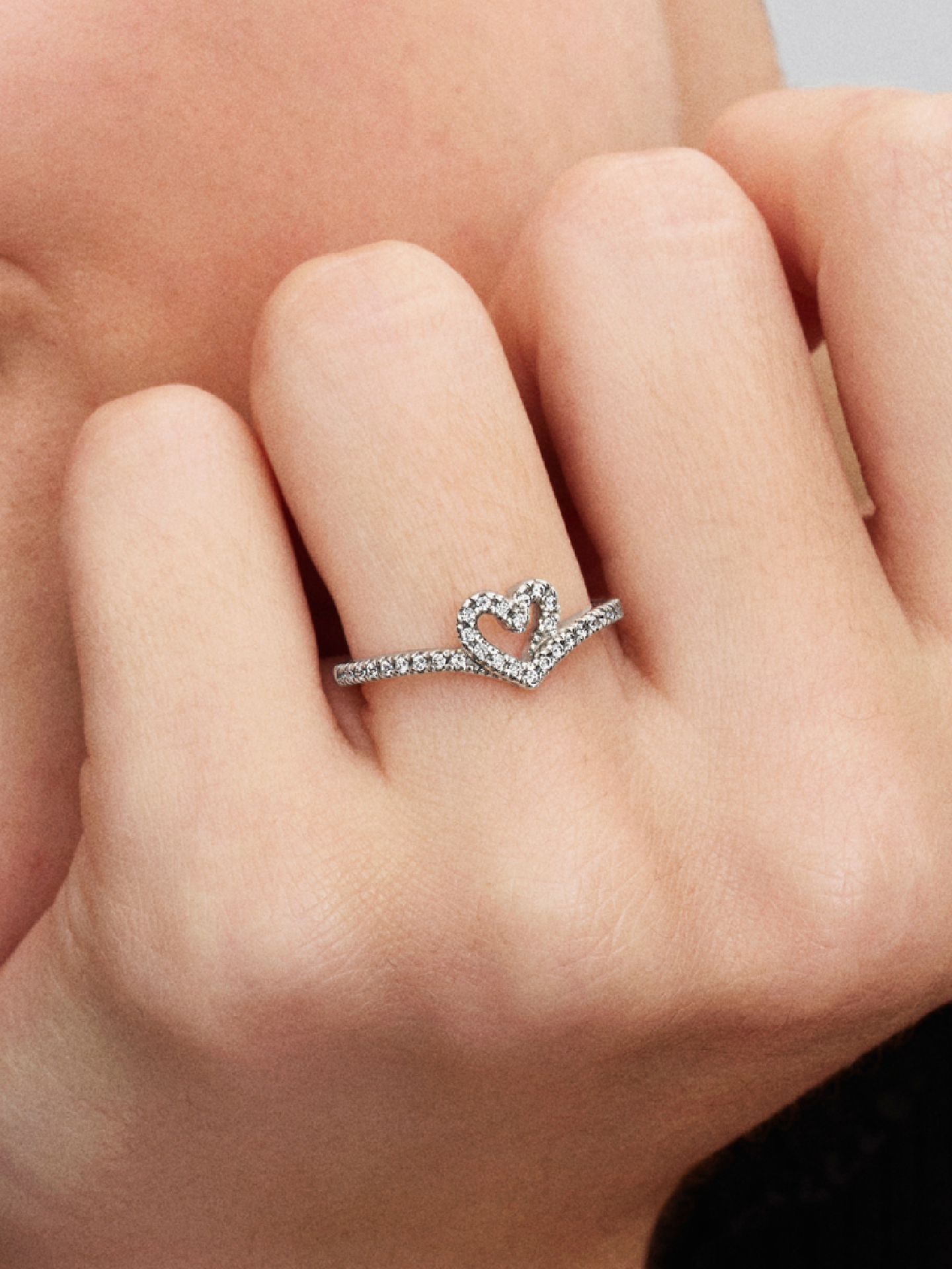 Женское кольцо Pandora Sparkling Wishbone Heart, Sterling silver, цвет: Серебро — фото 3