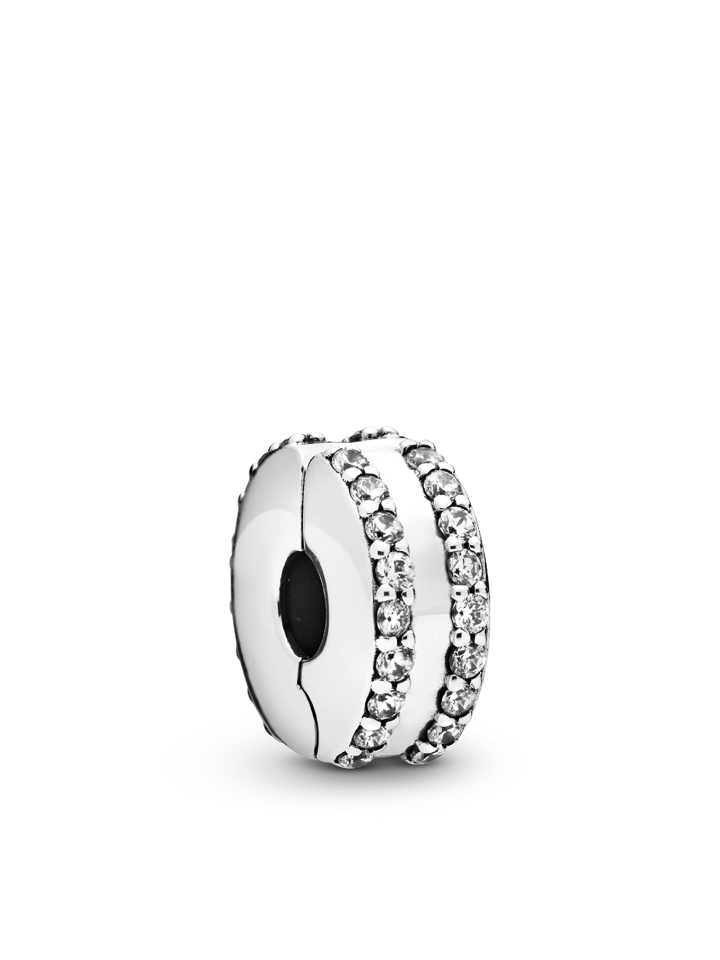 Женский шарм Pandora Double Lined Pavé Clip Charm, цвет: Серебро — фото 1