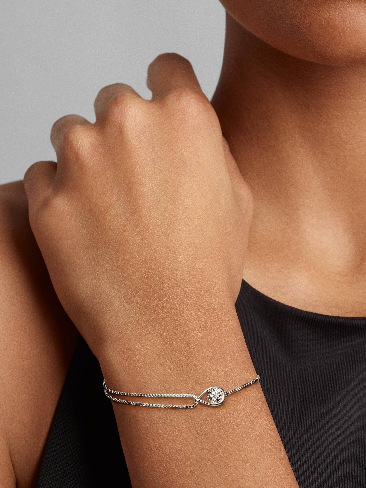 FINAL SALE - Pandora Infinite 14k White Gold Lab-grown Diamond Double Chain Bracelet