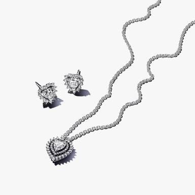 Sparkling Double Heart Halo Jewelry Gift Set