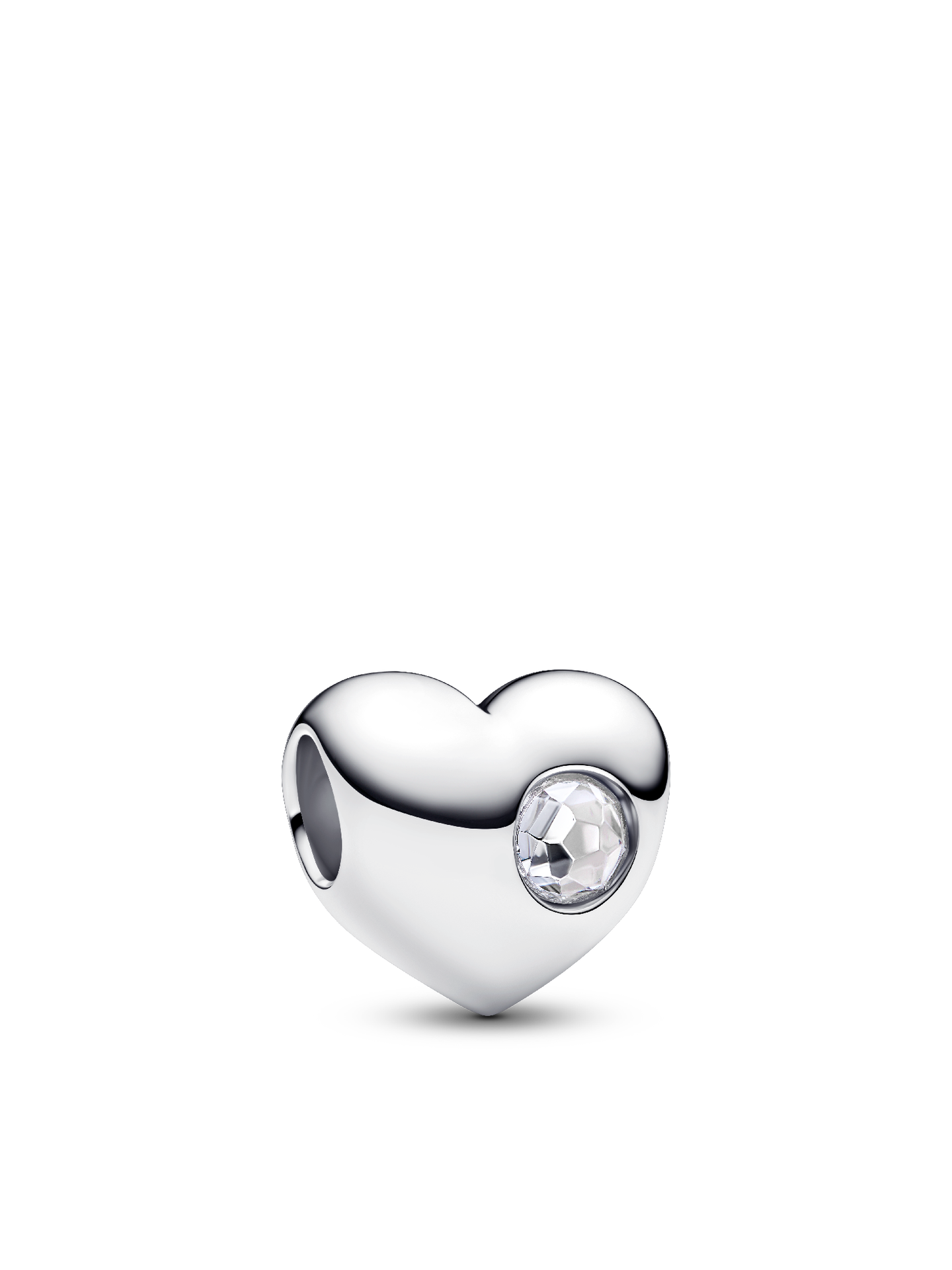 Женский шарм Pandora April Engravable Clear Stone Heart Charm, цвет: Серебро — фото 1