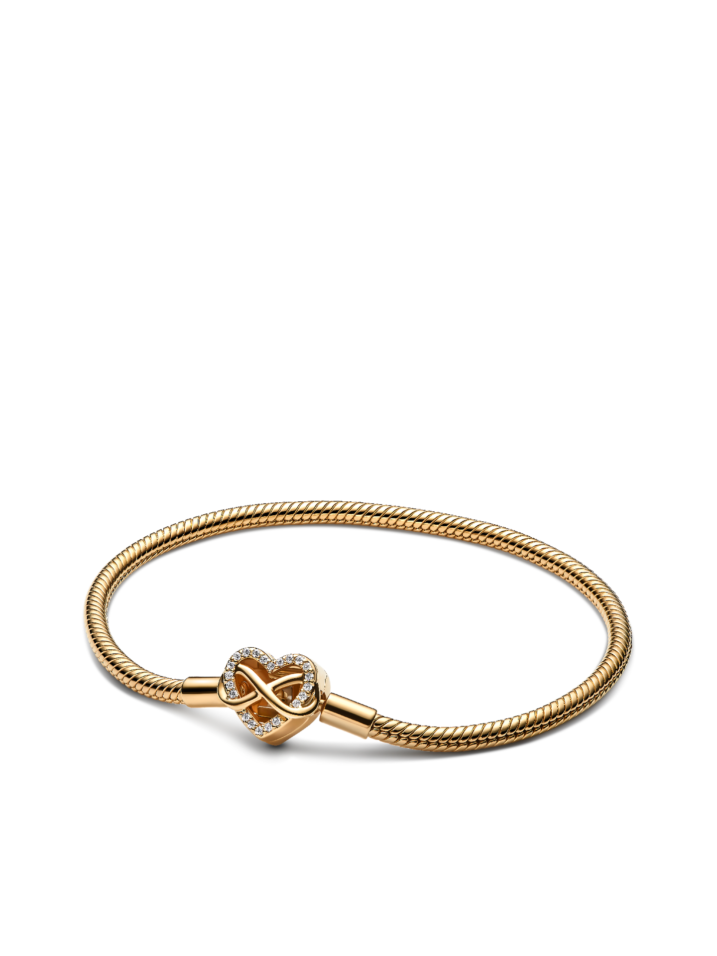 Женский браслет Pandora Sparkling Infinity Heart Clasp Snake Chain, цвет: Позолоченный — фото 1