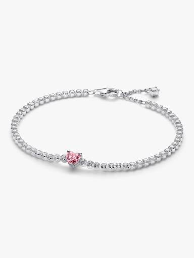 Pink Sparkling Heart Tennis Bracelet