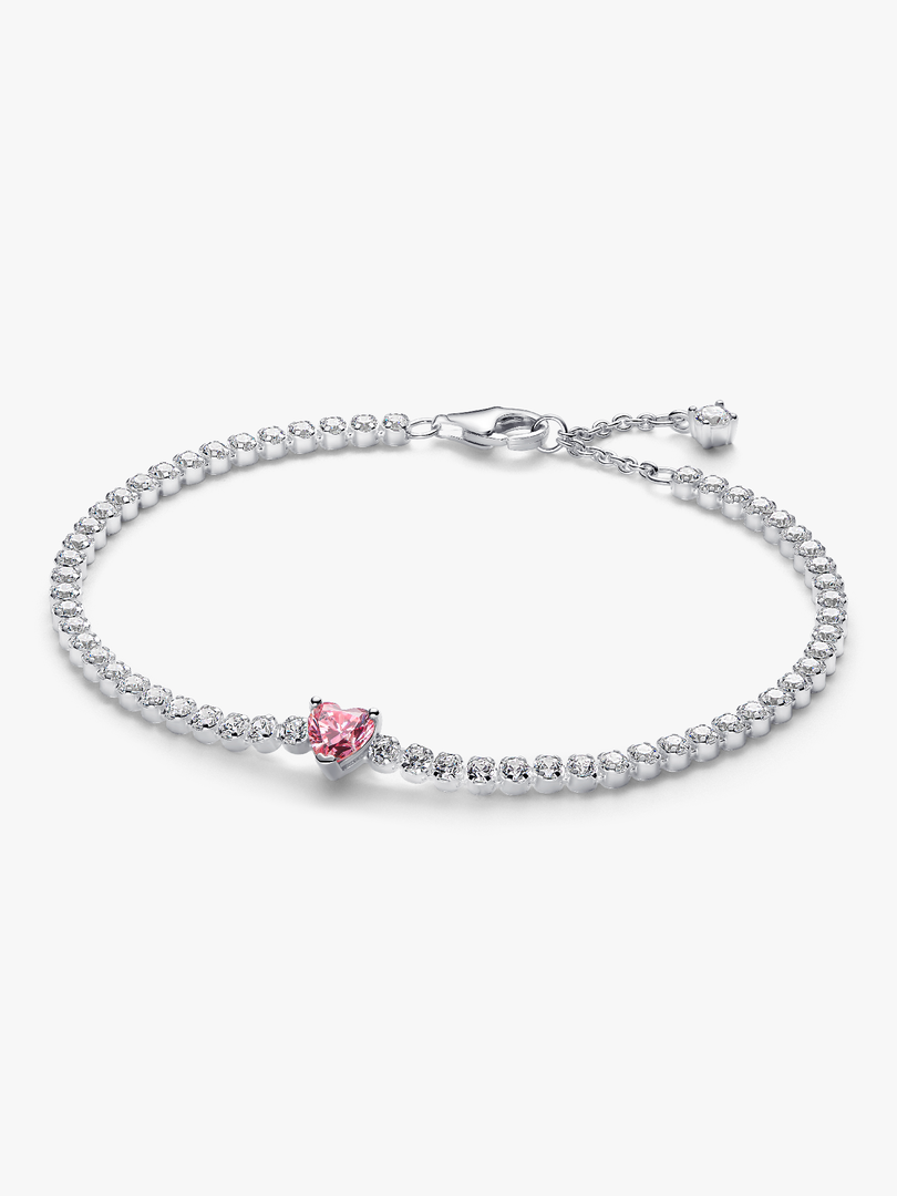 Pink Sparkling Heart Tennis Bracelet