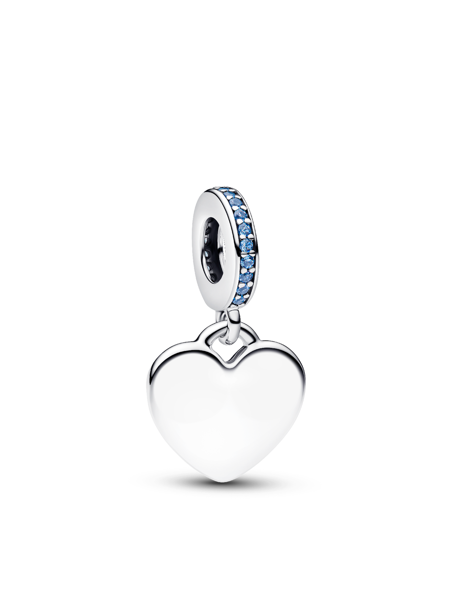 Женский шарм Pandora Engravable Heart Blue Stone Dangle Charm, цвет: Серебро — фото 1