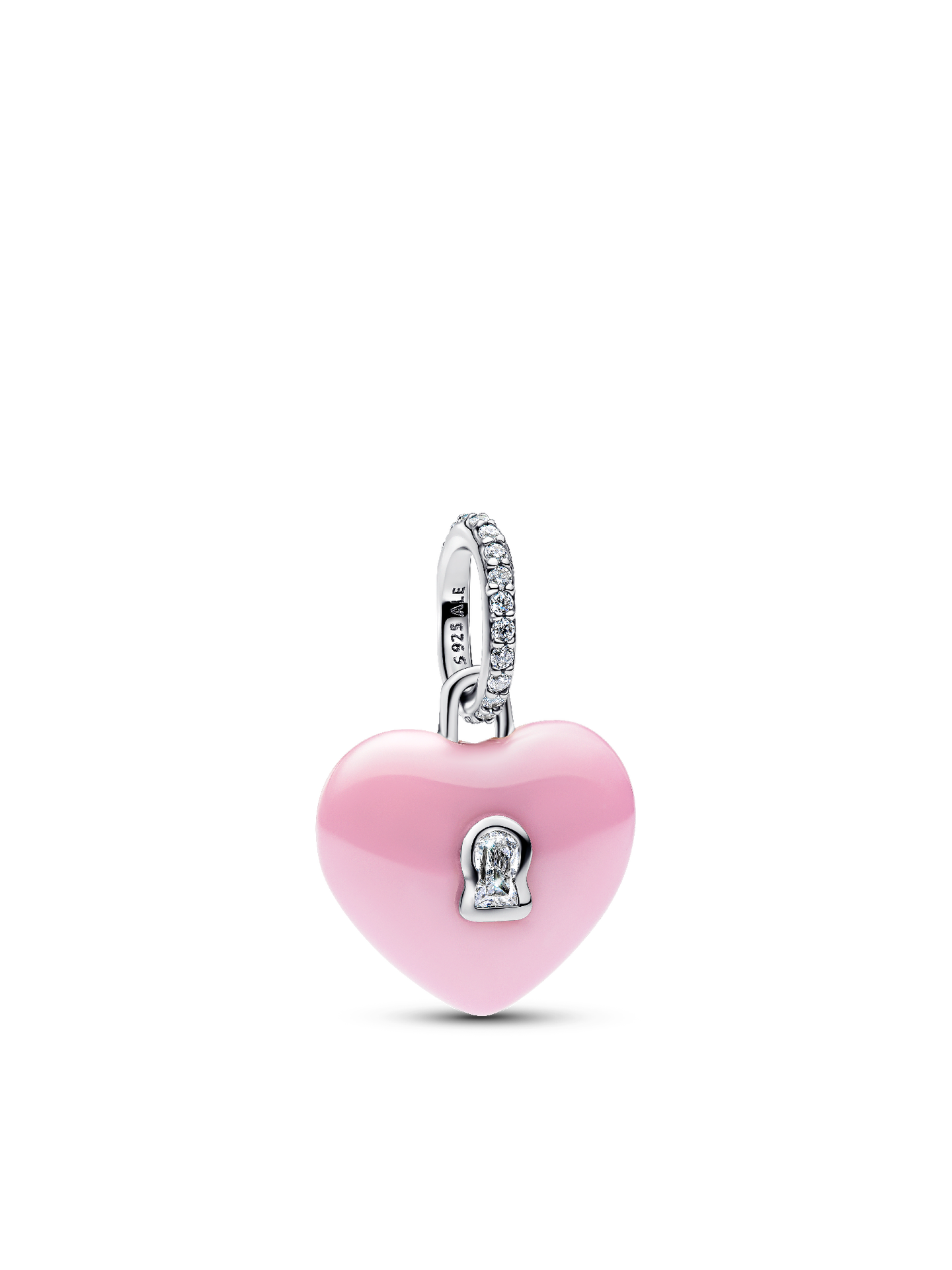Женский шарм Pandora Pink Ceramic Heart Padlock Dangle Charm, цвет: Серебро — фото 1