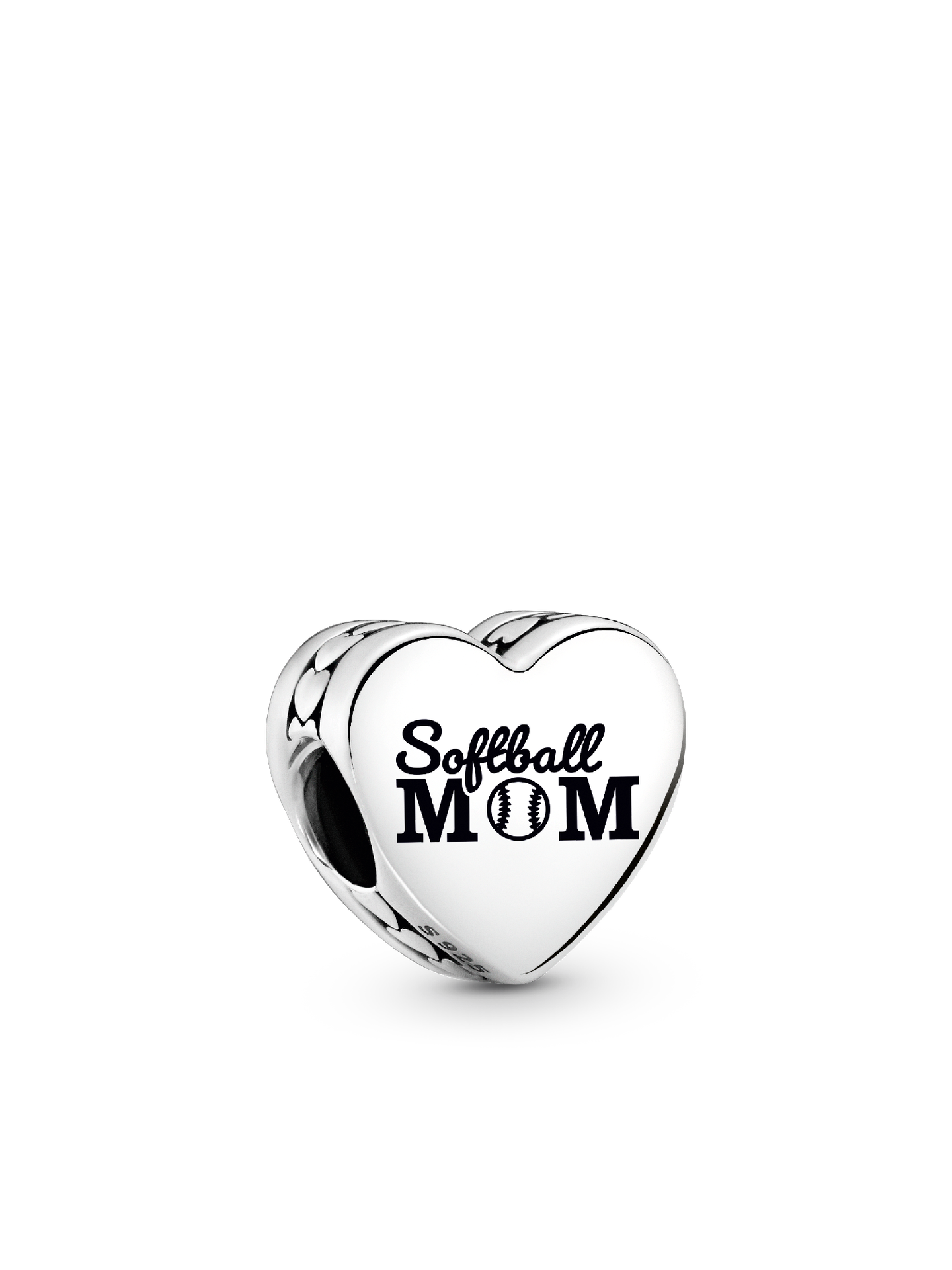 Женский шарм Pandora Softball Mom Heart Charm, цвет: Серебро — фото 1