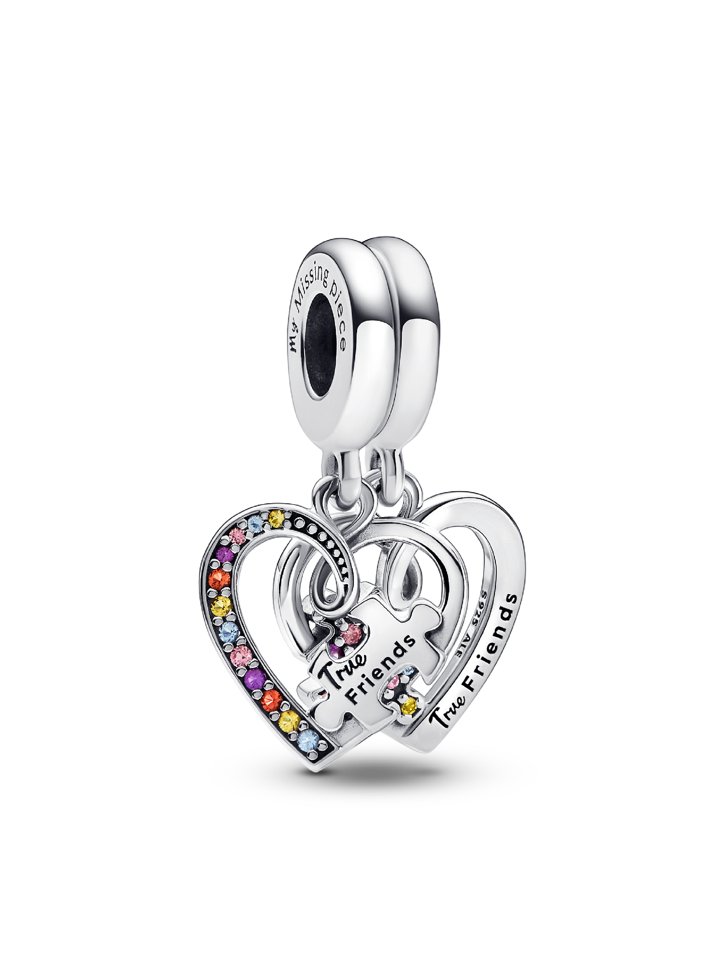 Женский шарм Pandora Puzzle Piece Hearts Splittable Friendship Dangle Charm, цвет: Серебро — фото 1