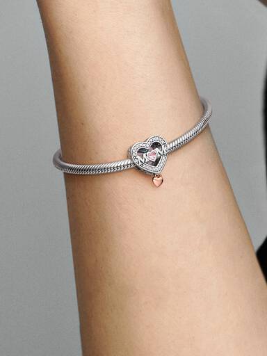 Two-tone Openwork Mom & Heart Charm