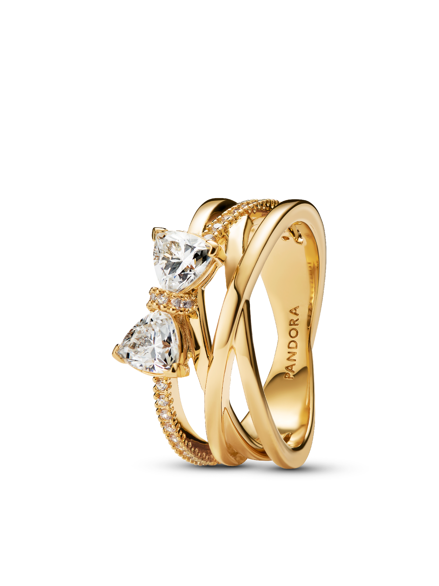 Женское кольцо Pandora Sparkling Bow & Crossover Band, цвет: Позолоченный