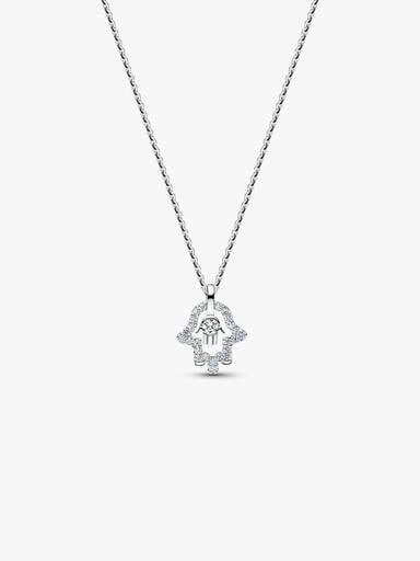 Pandora Talisman Sterling Silver Lab-Grown Diamond Hamsa Hand Pendant Necklace