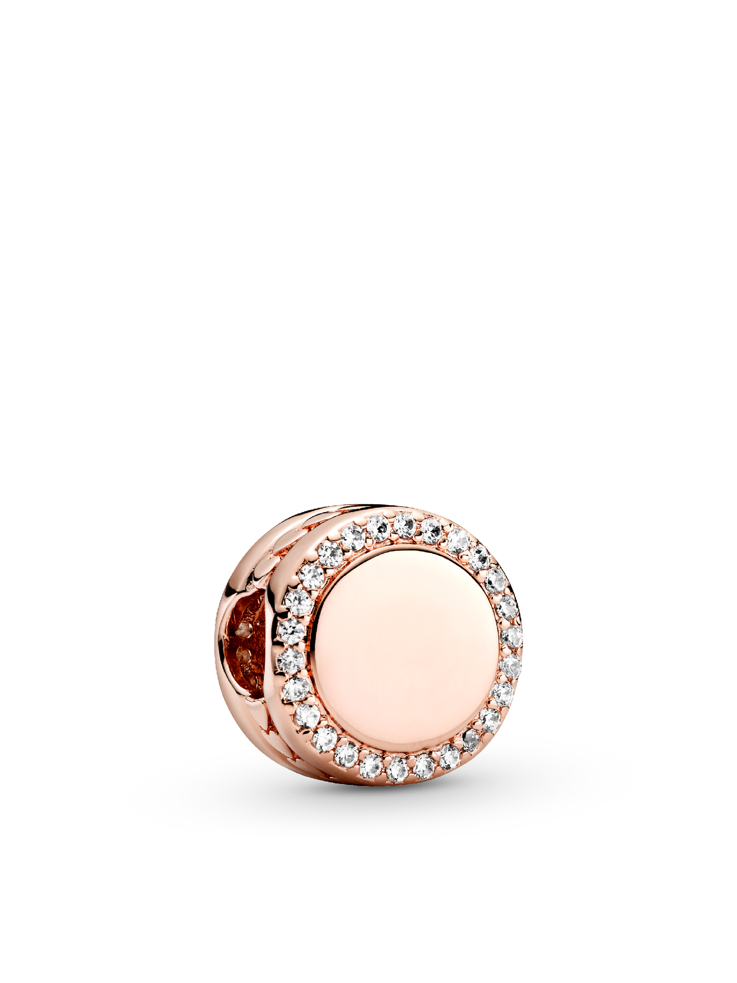 Женский шарм Pandora Engravable Sparkling Button Charm, Rose gold plated, цвет: Покрытие розовым золотом — фото 1