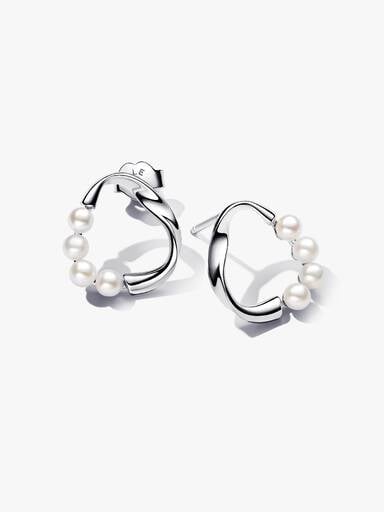 Organically Shaped Circle & Treated Freshwater Cultured Pearls Stud Earrings