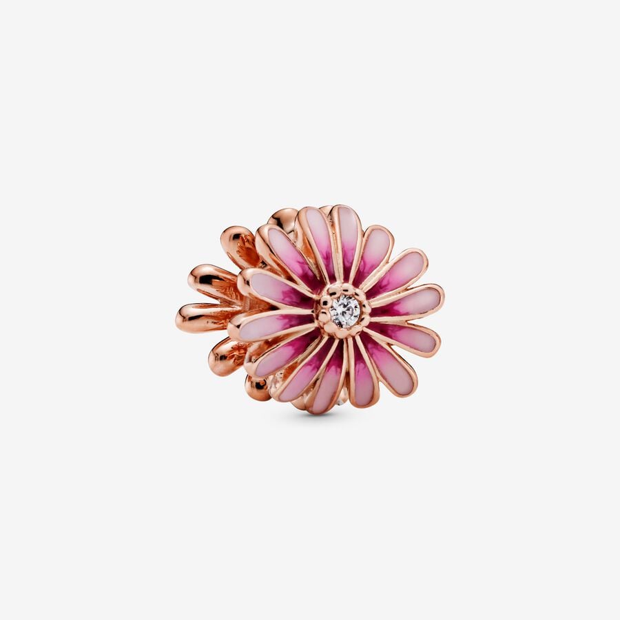 Pink Daisy Flower Charm, Rose gold plated