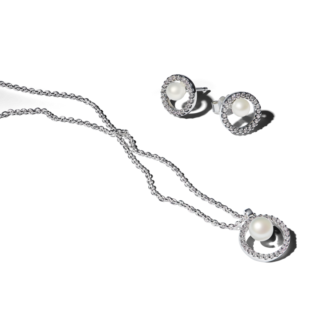 Treated Freshwater Cultured Pearl & Pavé Jewelry Gift Set