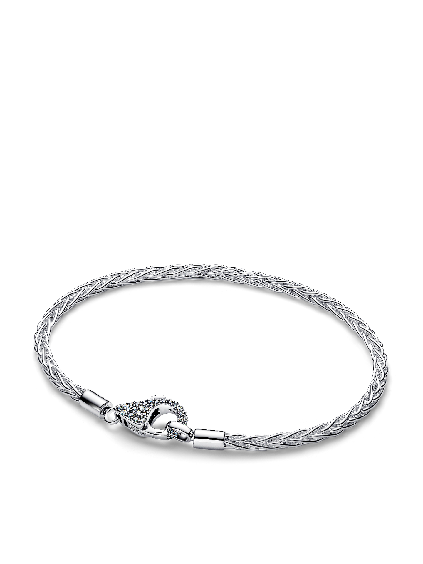 Женский браслет Pandora Pavé Clasp Foxtail Chain Charm, цвет: Серебро — фото 1