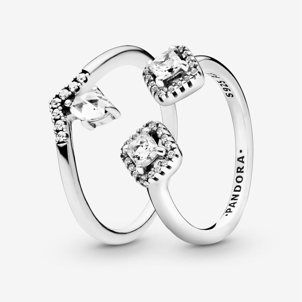 Classic Sparkling Crown Wishbone Open Ring Set
