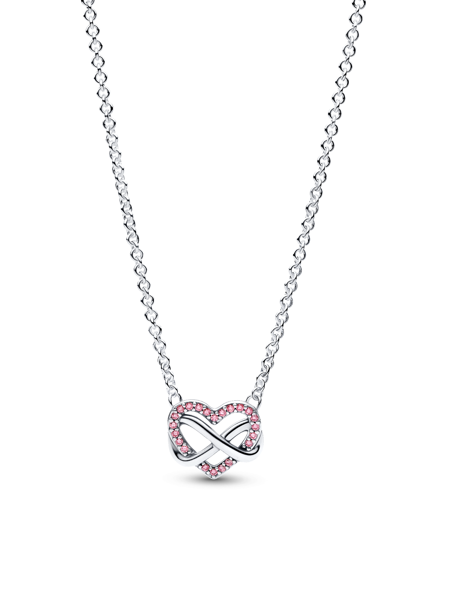 Женское колье Pandora Sparkling Pink Infinity Heart Collier, цвет: Серебро — фото 1