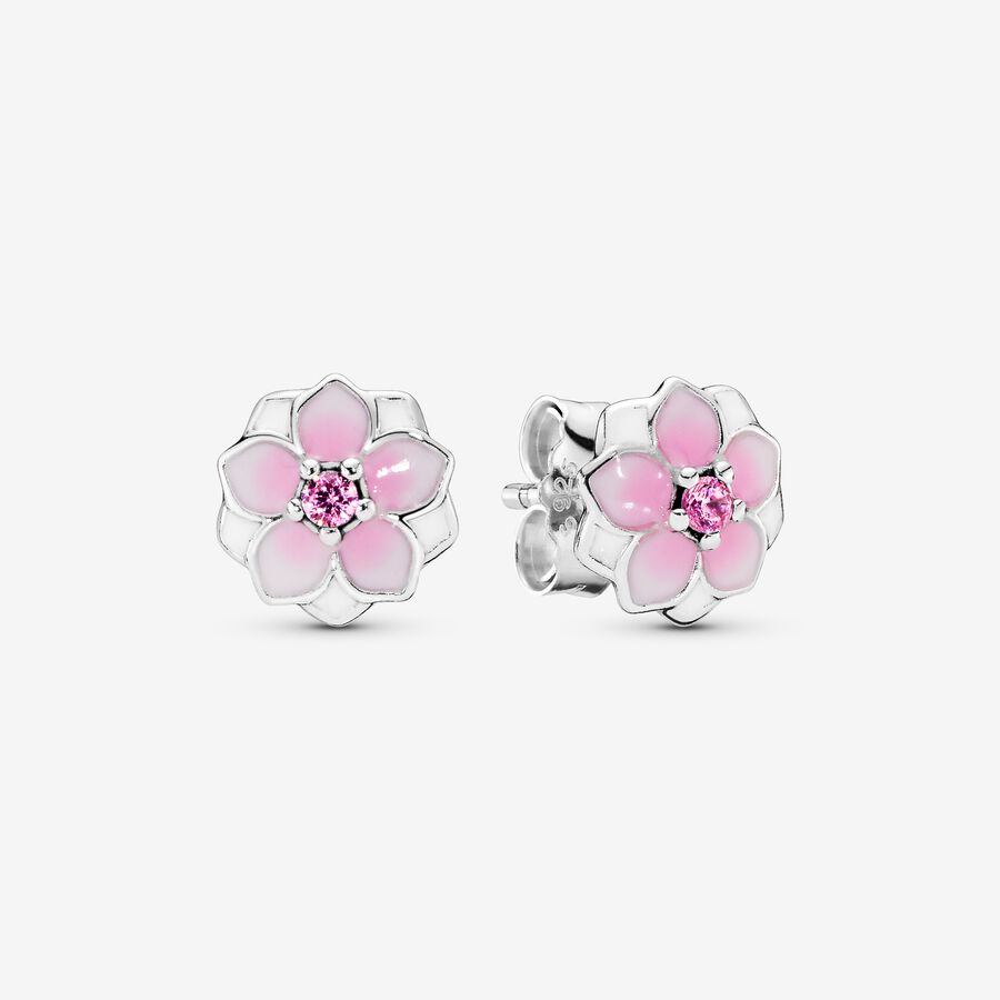 FINAL SALE - Pink Magnolia Flower Stud Earrings image number 0