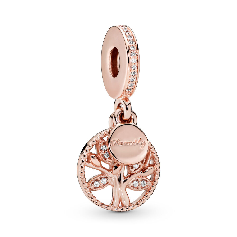 Sparkling Family Tree Dangle Charm | Rose gold plated