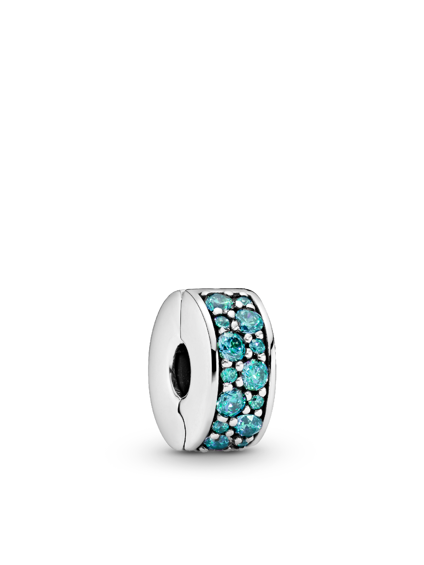 Женский шарм Pandora Teal Pavé Clip Charm, цвет: Серебро — фото 1