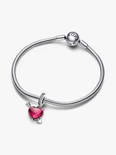 Red Heart & Arrow Murano Glass Dangle Charm