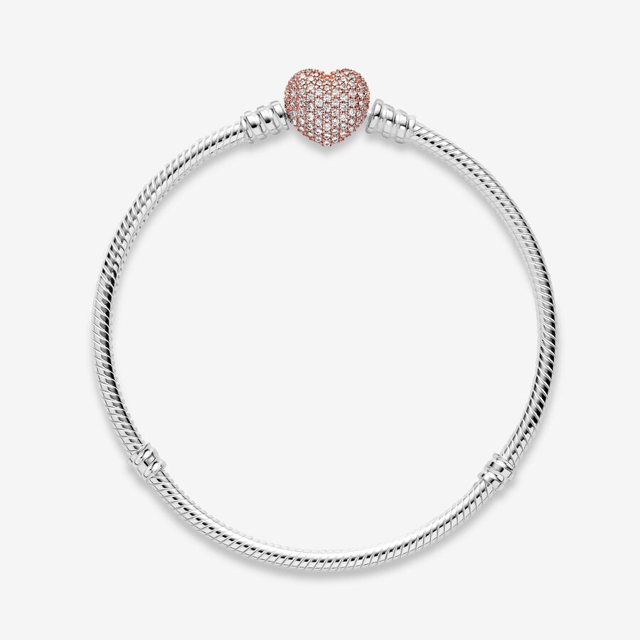 Pandora Moments Heart Clasp Bracelet, Padlock and Clip Charm Set