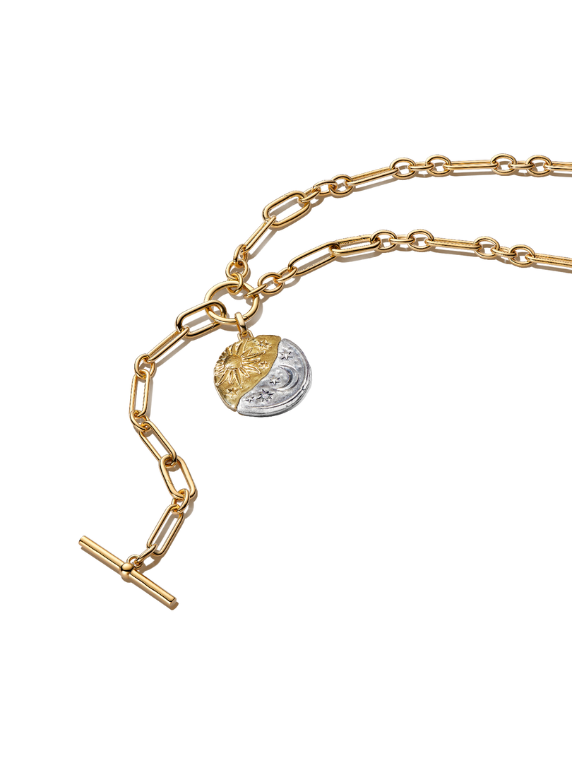 Oversized Sun & Moon Medallion Necklace Set
