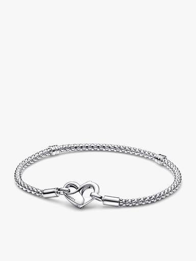 Pandora Moments Studded Chain Bracelet Triple Dangle Charm Set