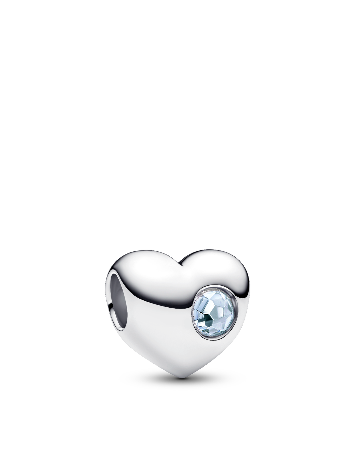 Женский шарм Pandora March Engravable Sea Aqua Blue Stone Heart Charm, цвет: Серебро — фото 1