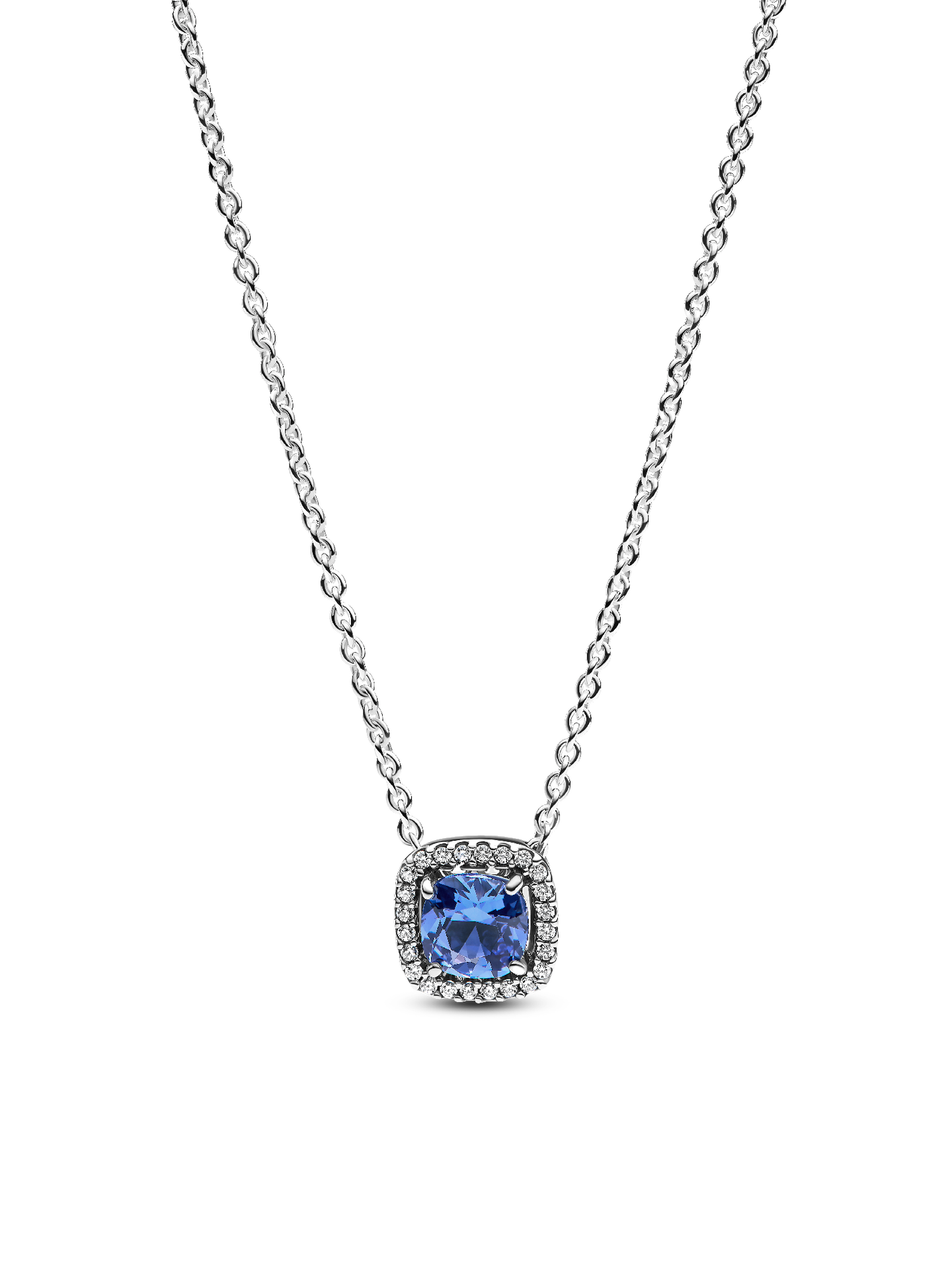 Женское колье Pandora Sparkling Square Blue Halo Pendant, цвет: Серебро — фото 1