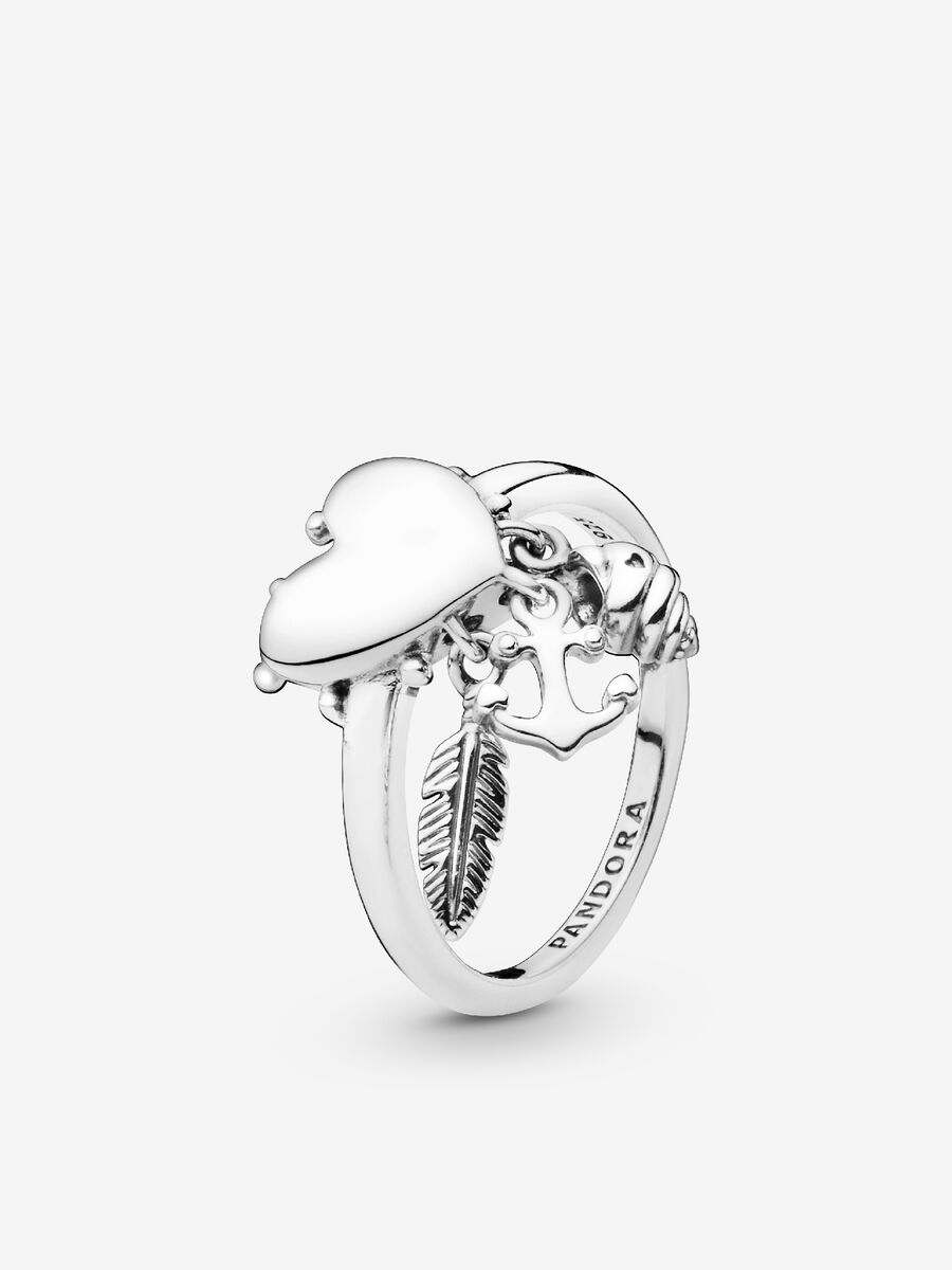 Anchor, Shell & Feather Heart Ring